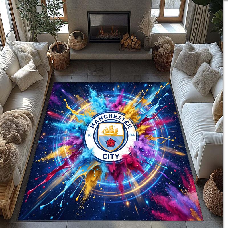 Manchester City Printed Flannel Area Rug Non Slip Soft Polyester Floor Carpet Indoor Decor Mat for Bedroom Living Room Sofa