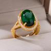 Luxury Stainless Steel Green Zircon Flower Rings For Women Snake Finger Ring Gold Plated Wedding Party Exquisite Zircon New