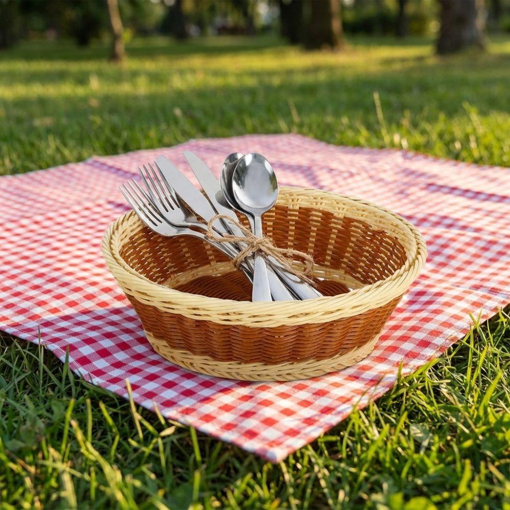 Round Handwoven Fruit Basket Breathable Vegetable Drain Basket Snack Basket Bread Display