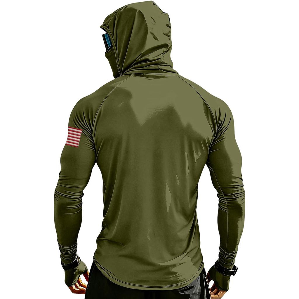 Men's Casual Raglan Sleeve Hooded Long Sleeve Sun Protection Shirt Lightweight Breathable Outdoor Activewear with Face Cover