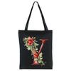 26 English letters A-Z floral print student canvas bag fashion portable shopping bag shoulder bag
