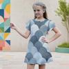 Girls Round Neck Flutter Sleeve A Line Flared Hem Printed Dress