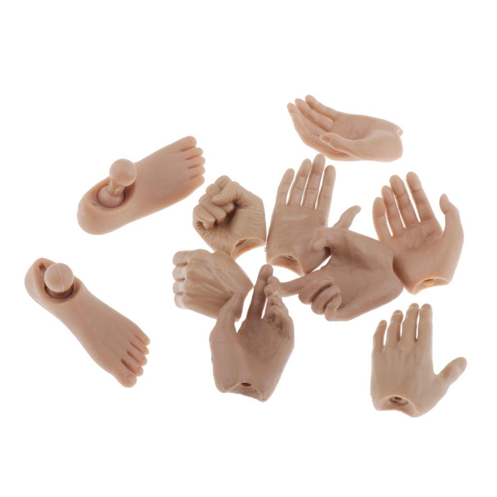 F Fityle 1/6 Scale Male Doll Hands, Feet, and Fists Model for 12-inch Figures, DIY Doll Making, 5 Pairs