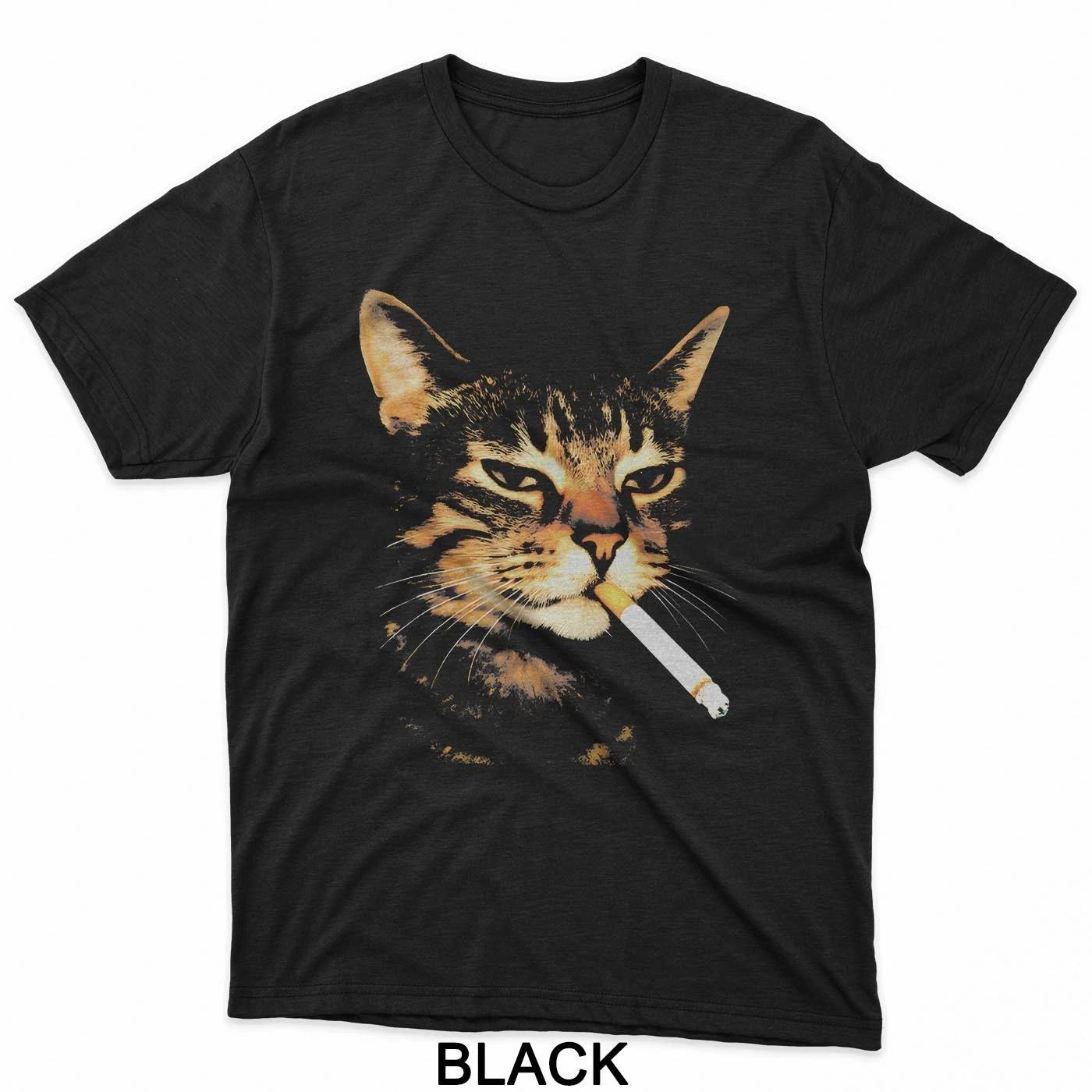 Funny Smoking Cat Retro 90S Graphic Cigarette Kitten Meme T-Shirt XL