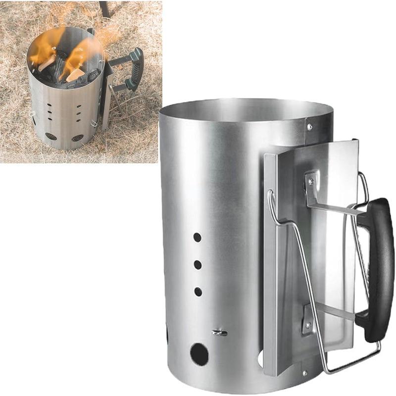 Charcoal Chimney Starter, Efficient Ignition Grill Tool with Heat Shield & Stay-Cool Handle, for Backyard Barbecue Camping Tailgate Grilling