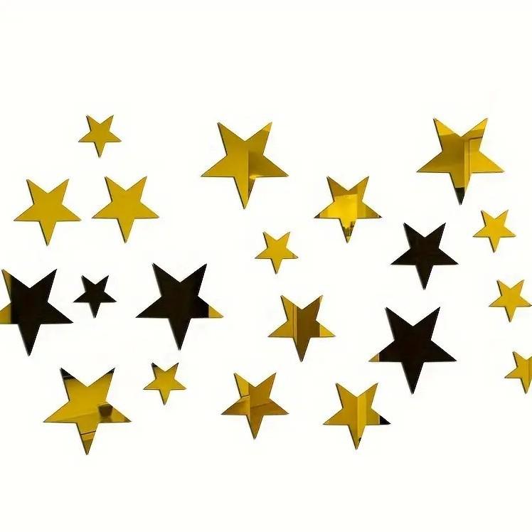 20pcs/1set Star Wall Sticker 3D Acrylic Irregular Mirror Vanity Living Room Decoration Cartoon Wall Stickers for Room Home Decor