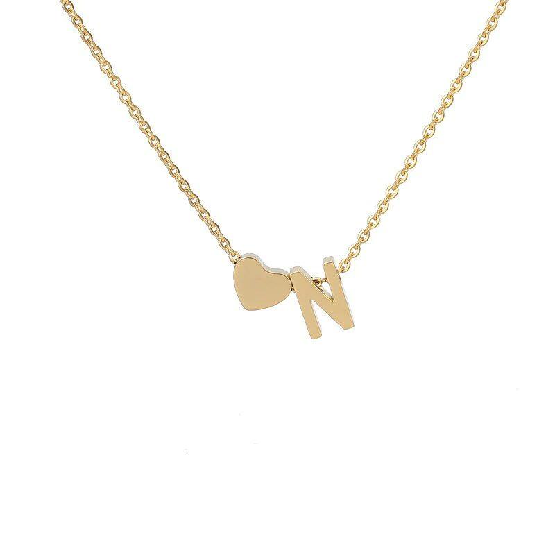 Stainless Steel Gold Heart & Alphabet Bead Necklace A-Z