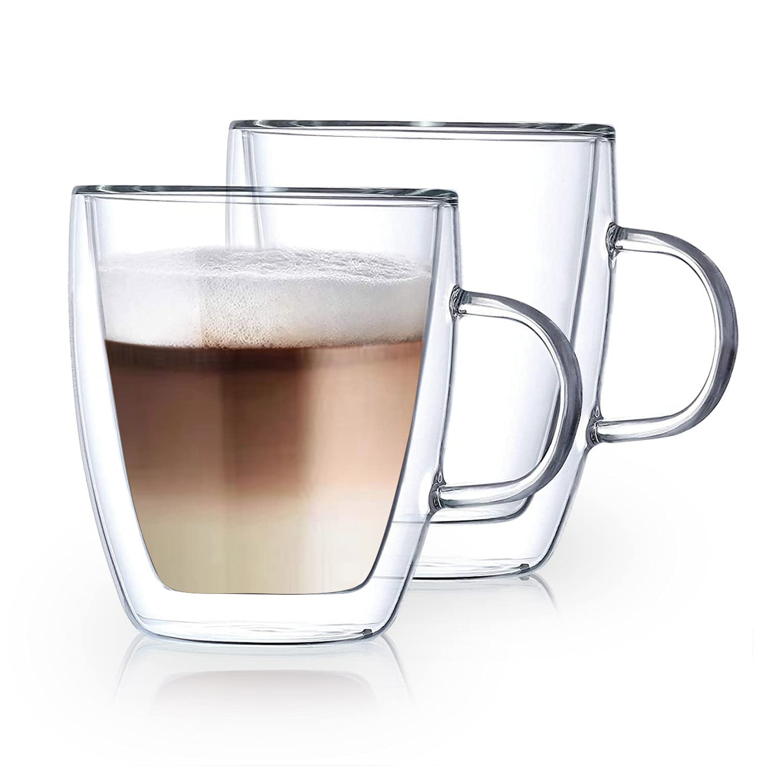 

XM MX Double Wall Glass (Set of 2) Microwave Safe, Insulated, Warm and Cold Insulated Tumbler, Pavina, 350ML (350ML with Handle)