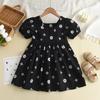 Girls Summer Floral Backless Short Sleeve Dress Fashionable Fresh Little Black Dress For Baby Toddler Kids