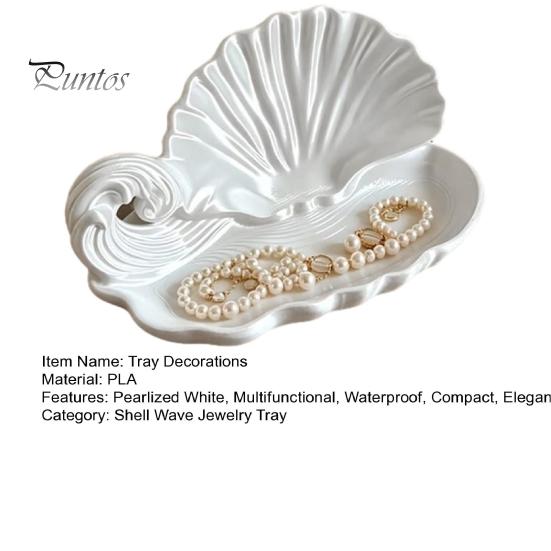 Vassoio porta Aromaterapia Stampa 3D Conchiglia Onda Vassoio Portagioie, Piatto Organizer Bianco Perlescente, Elegante Porta Anelli Accessorio Comodino Camera da Letto Oggetto Decorativo