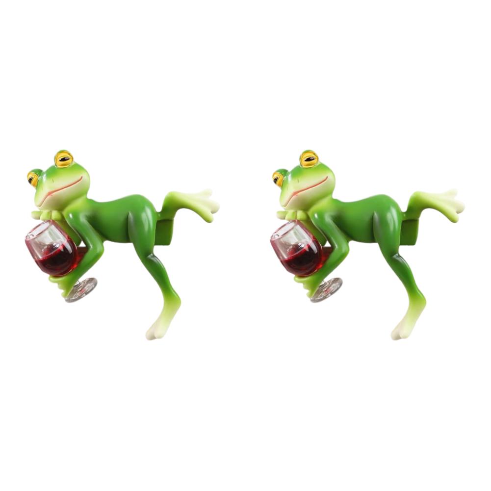 1/2Pcs Funny Drinking Frog Statue Planter Hugger Resin Hanging Frog Figurine Miniature Frog Figurine for Flower Yard Lawn Gifts
