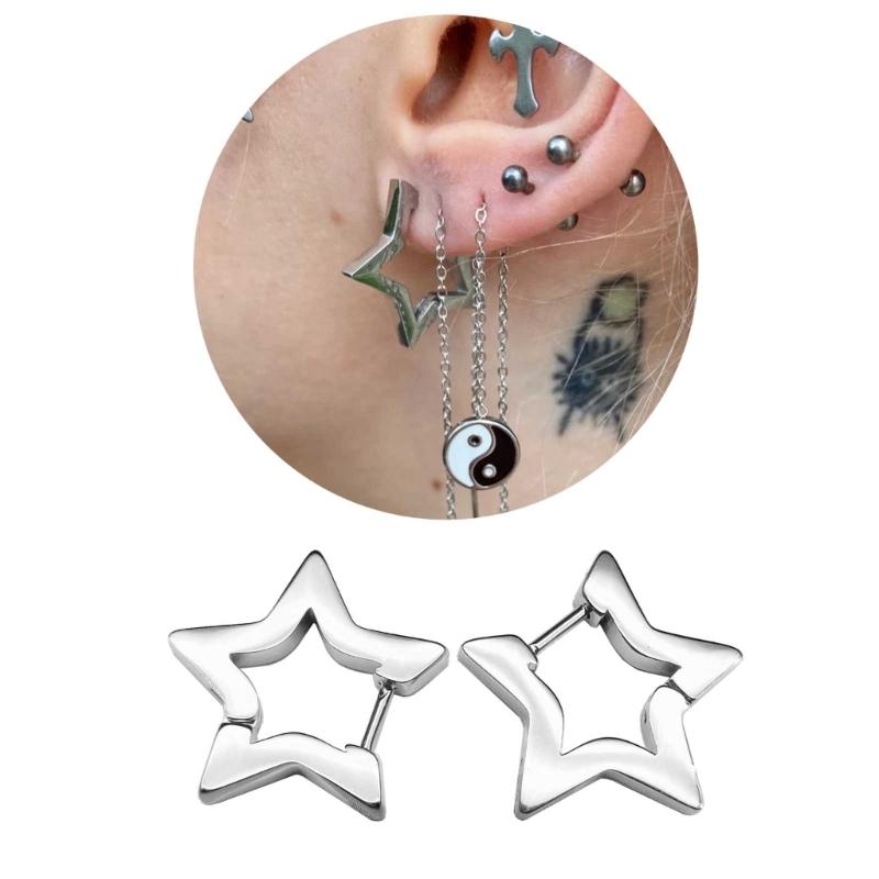 Stainless Steel Pentagram Star Ear Stud Sweet Cool Star Stud Earrings Jewelry Fashion Piercing Earrings Birthday Gift