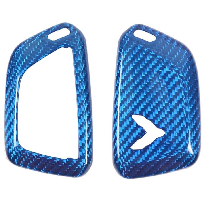 Real Carbon Fiber Key Fob Case Cover Compatible with Chevrolet Corvette C8 2020-2025, Key Fob Cover, Car Smart Remote Case Trim Accessories (Blue)
