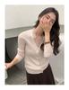 Women's V-Neck Lace Trim Cashmere Cardigan - Long Sleeve Knit Sweater for Autumn and Winter