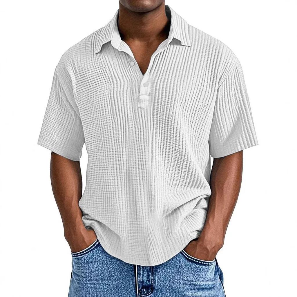 Summer Short Sleeve Polo Shirt Men Casual Button Pull On Solid Color Casual Polos Fashion Men's Clothing