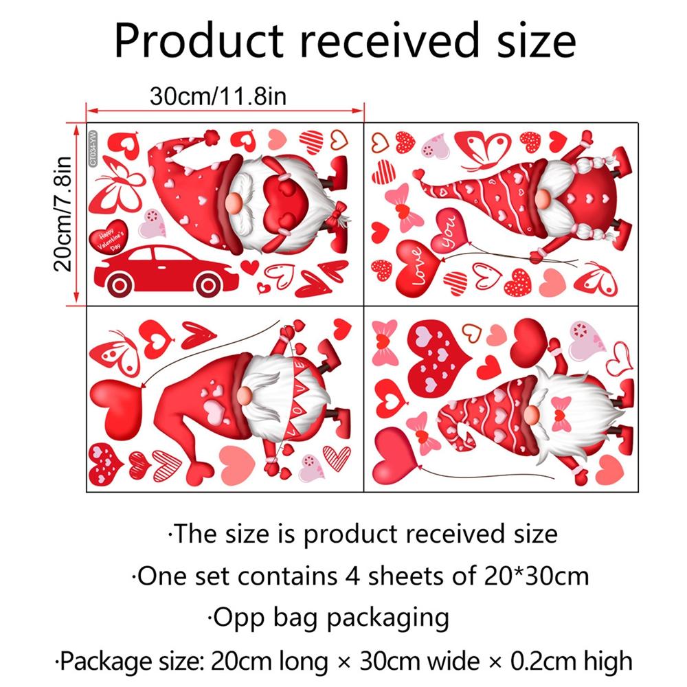 Valentines Day Gnome samolepky na zeď bez tváře Gnome panenka skleněná samolepka na okna na svatbu Vánoční dekorace na Valentýna