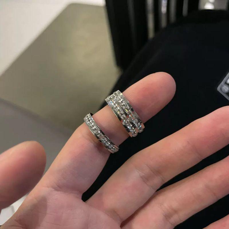 Non-Fading Full Diamond Titanium Steel Ring Ring Men Fashion Cold Hip Hop Niche Design Couple Index Finger Ring