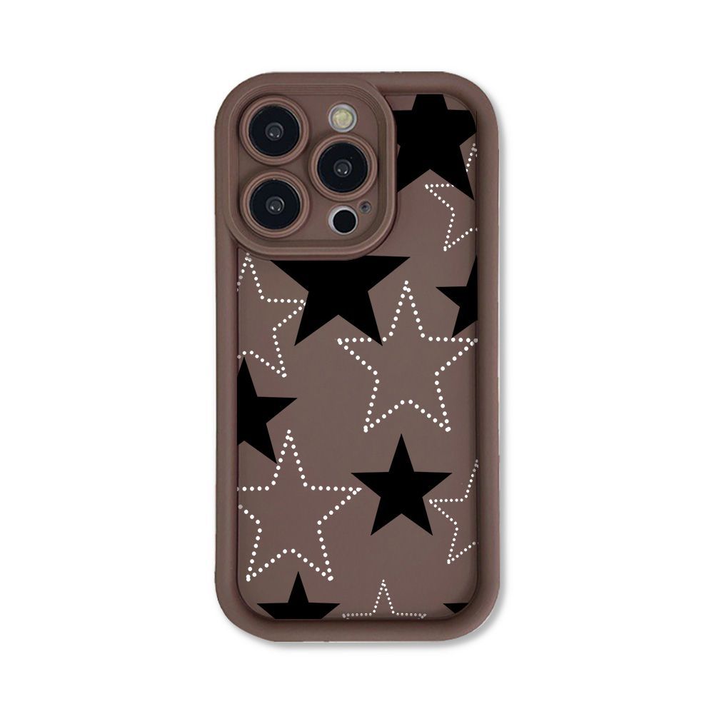 Black and white stars for iPhone17PorMax mobile phone case 17 Apple 16 matte 14/15 premium 13 fine holes
