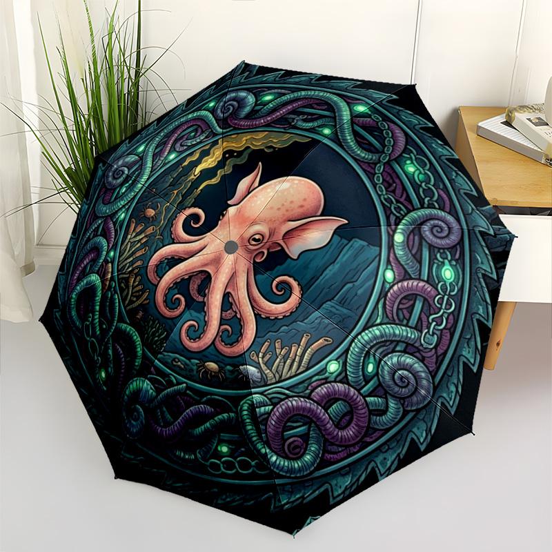 Oceanic Mystery Frame Pattern Umbrella, Portable and Foldable Design, 8 Ribs, a Casual Accessory for Halloween, Christmas, and Birthday Gifts.