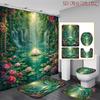 4Pcs 2D Flat Enchanted Waterfall Shower Curtain Set with Non-Slip Bath Mat, Toilet Lid Cover, Contour Rug & 12 Hooks, Bathroom Decor
