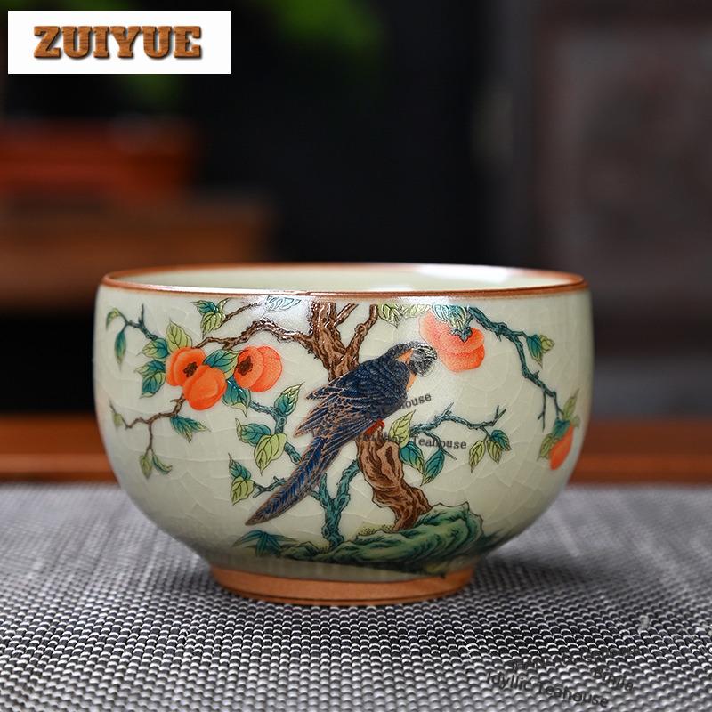 150ml Ru Kiln Cracked Glaze Teacup Aesthetic Tea Bowl Tea Pair Tea-tasting Personal Cup Jianzhan Master Cups Cha Supplies Craft