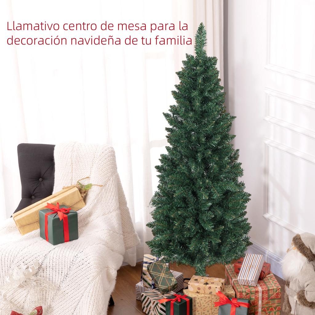 150cm Pencil-Shaped Christmas Tree with Foldable Base and 317 Branches for Bedroom or Office (Green)