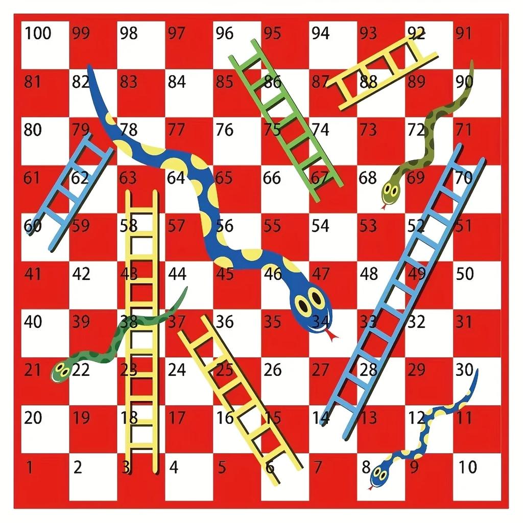 Portable PVC Snake Ladder Chessboard Game Mat - Includes Inflatable Snakes & Dice Outdoor Travel Board Game for Family Fun