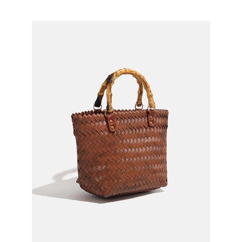 Go to the beach in summer large-capacity straw woven retro rattan handbag woven vegetable basket tote bag