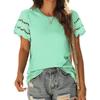 Ladies Summer Lacework Short Sleeve Round Collar Solid Color Pullover T Shirt Top