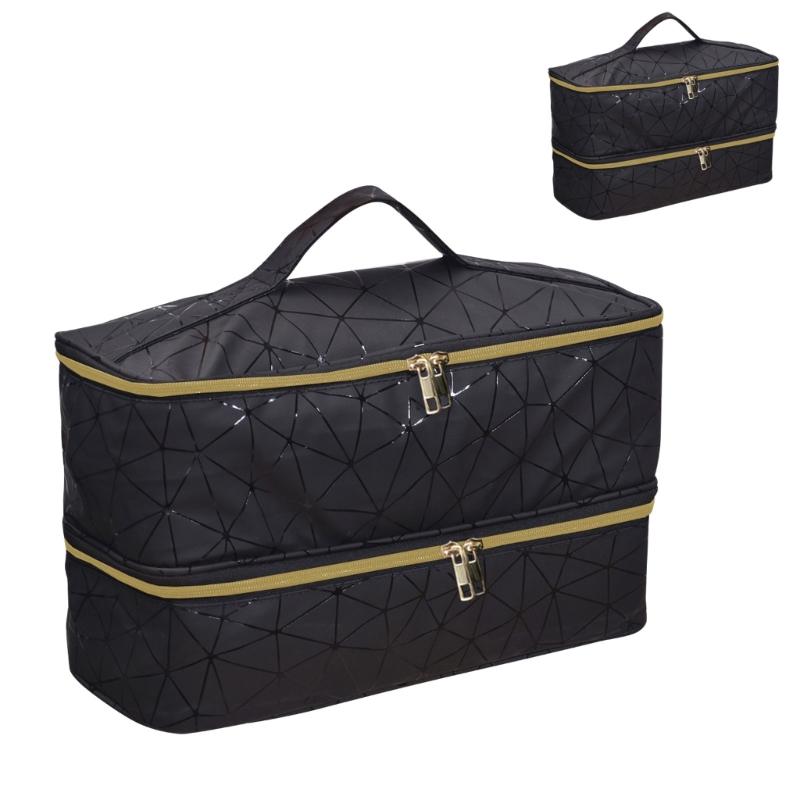 Travel Hair Dryer Carrying Handbag Double Layer Design Waterproof PU Storage Organiser Case Box for Daily Care Items