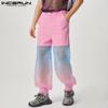INCERUN Bărbați Degradat Tie Dye Mesh Patchwork Pantaloni Talie Înaltă Pantaloni Transparenti