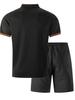 Men's Summer Plaid Pocket V-neck T-shirt & Shorts Casual Two-Piece Set