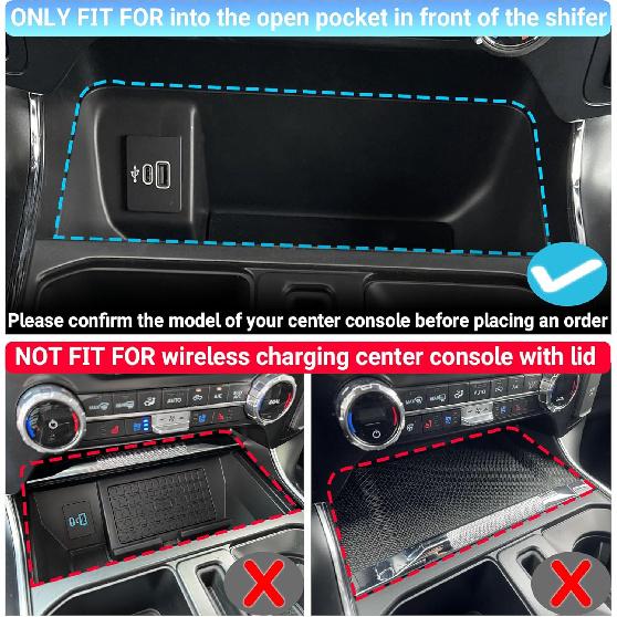 Center Console Organizer Compatible With -2026 Ford F150/-2024 Ford F150 Lightning XLT Accessories, Hidden Panel Secret Pocket Lid With USB