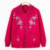 Middle-aged and Old Women's Clothing New Autumn Embroidered Sweater Jacket Grandma Knitted Sweater Lapel Top Mom Cardigan