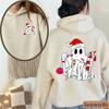 Funny Christmas Ghost Sweatshirt String Lights Candy Cane Graphic Long Sleeves Pullover Spooky Holiday Xmas Tops Women