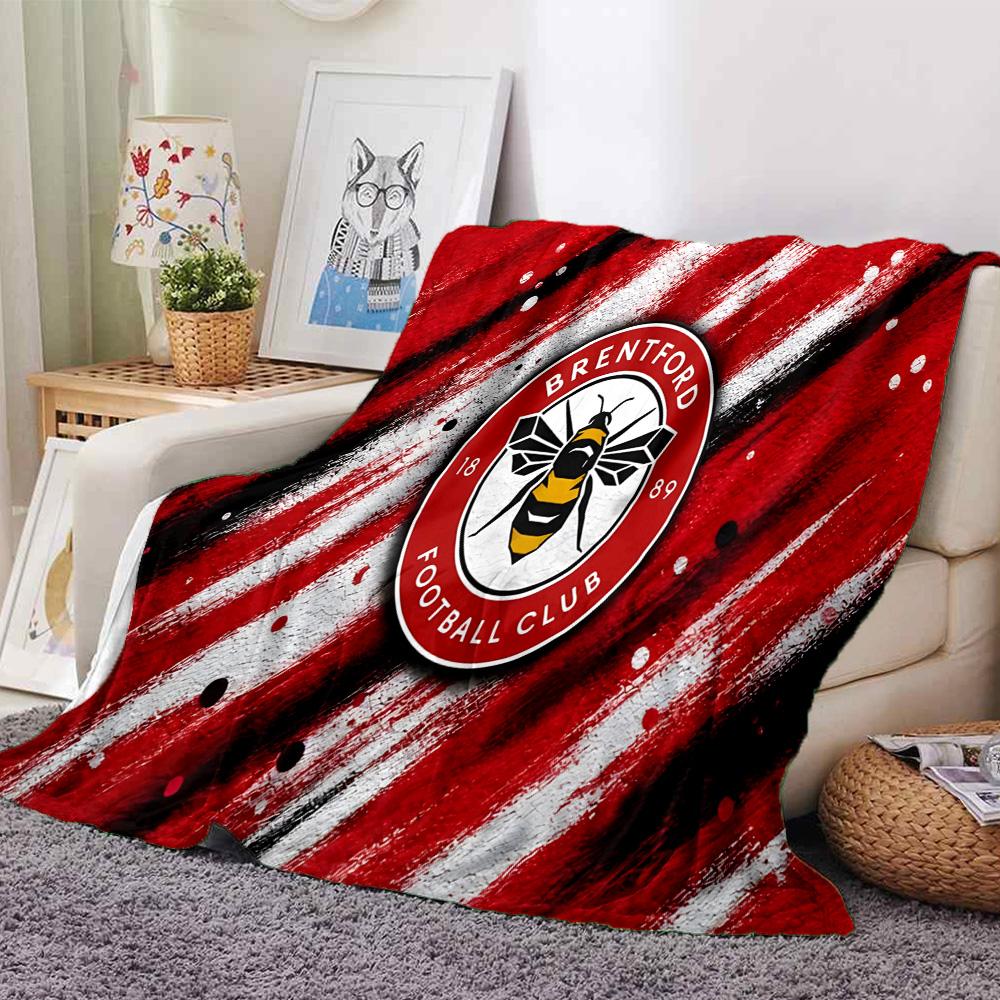 Brentford Football Club Logo Flannel Blanket, Soft Polyester, Modern Design, All-Season for Camping, Travel, Gifts for Holidays or Birthdays