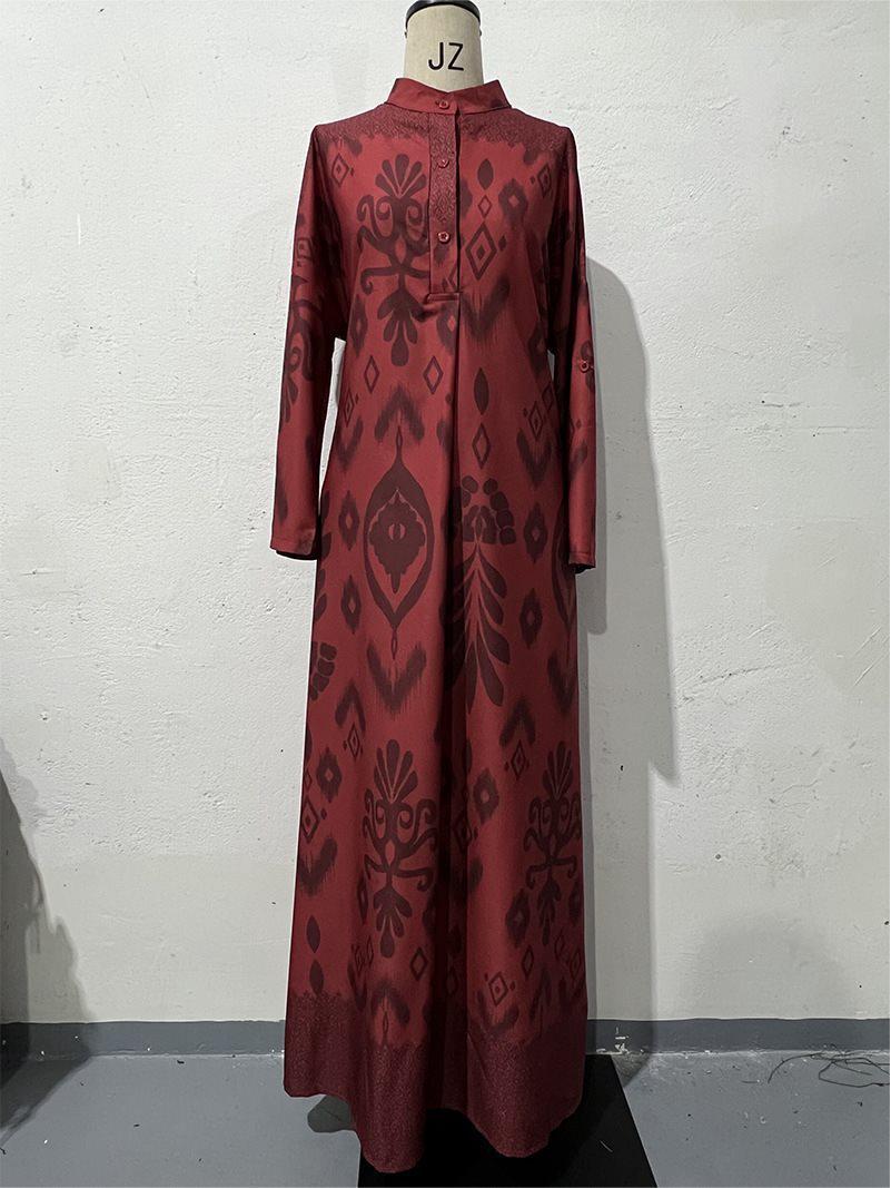 

Жіноча модна сукня з довгим рукавом, осінній принт, європейсько-американський стиль, 2024 XL вина червоного кольору