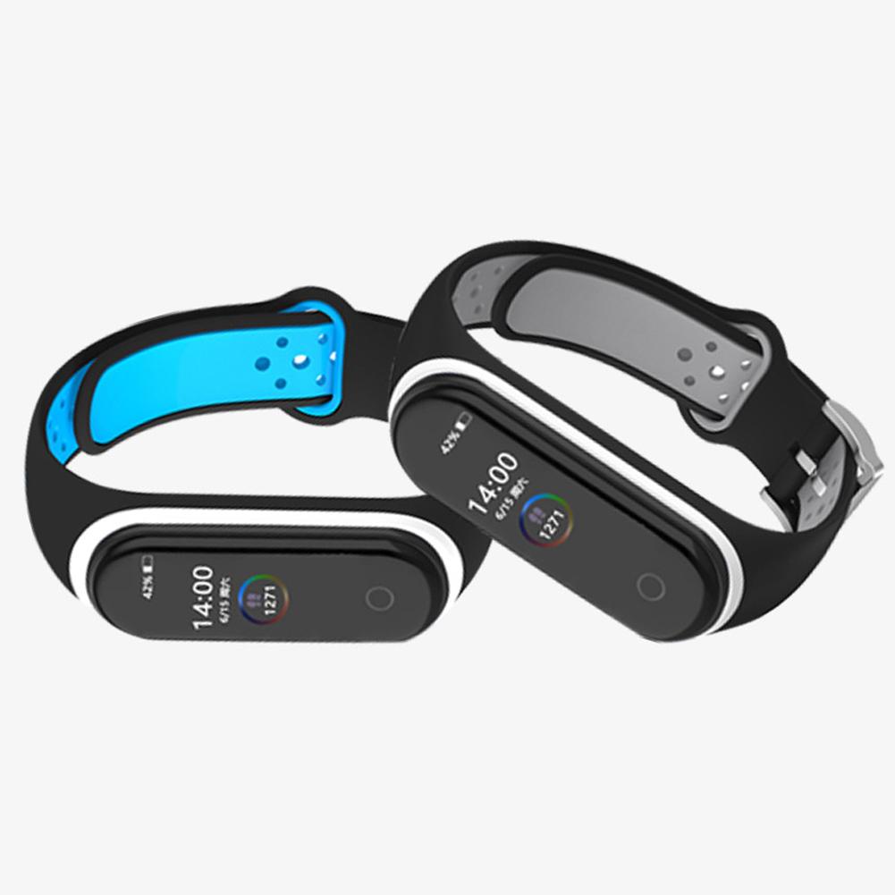 Double Color Round Holes Watch Band with Buckle Wrist Strap Replacement WristBand for XIAOMI MI Band 4