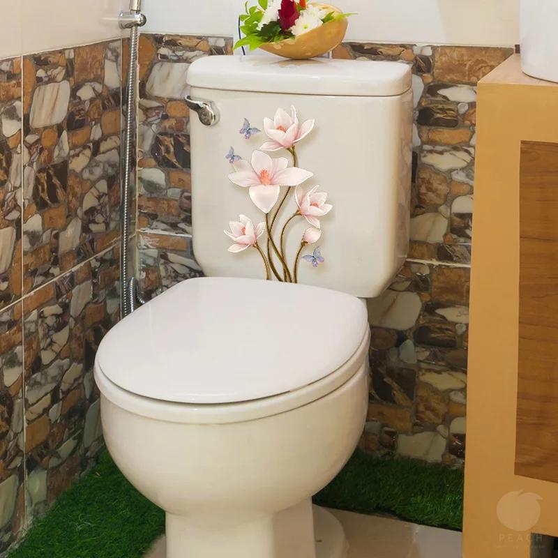 1PC Chinese Style Simple And Elegant Flower Butterfly Stickers For Bathroom,Bathroom, Waterproof  ToiletLid, Toilet Sticker