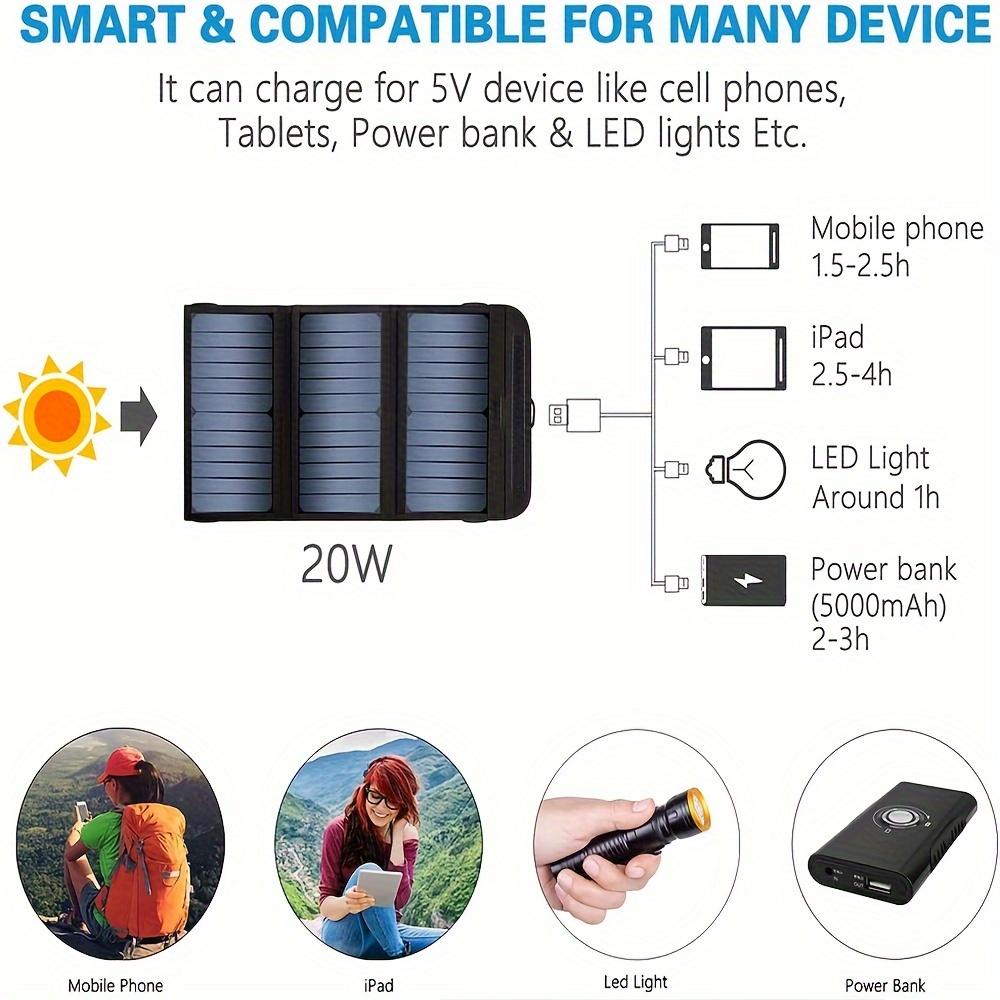 Portable Solar Charger, Solar Panel Charger Suitable for Mobile Phones, with Dual USB Output, Foldable Camping Solar Panel