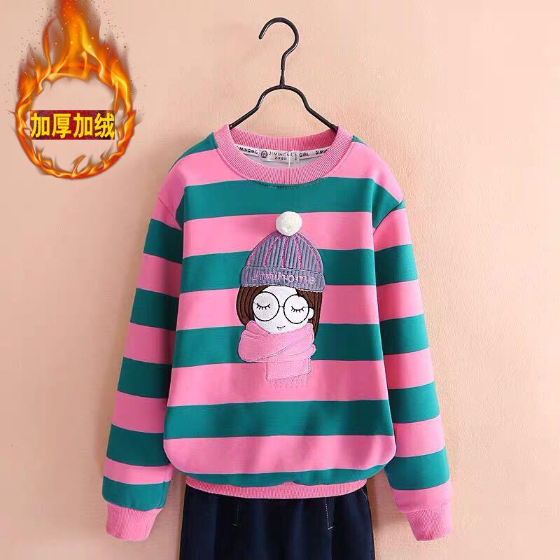 

Толстовка для девочек Зимняя Свободная Школьная Детский Свитер Полоска Девочки Футболка с Длинным Рукавом Одежда Утепленная Зимняя Детская Толстовка Топы 10 12 Лет 170