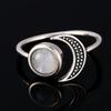Moonstone CopperMoon Ring, Vintage Crescent & Starry Pattern Open Ring, Boho Women's Fashion Jewelry Cross-Border  Gift