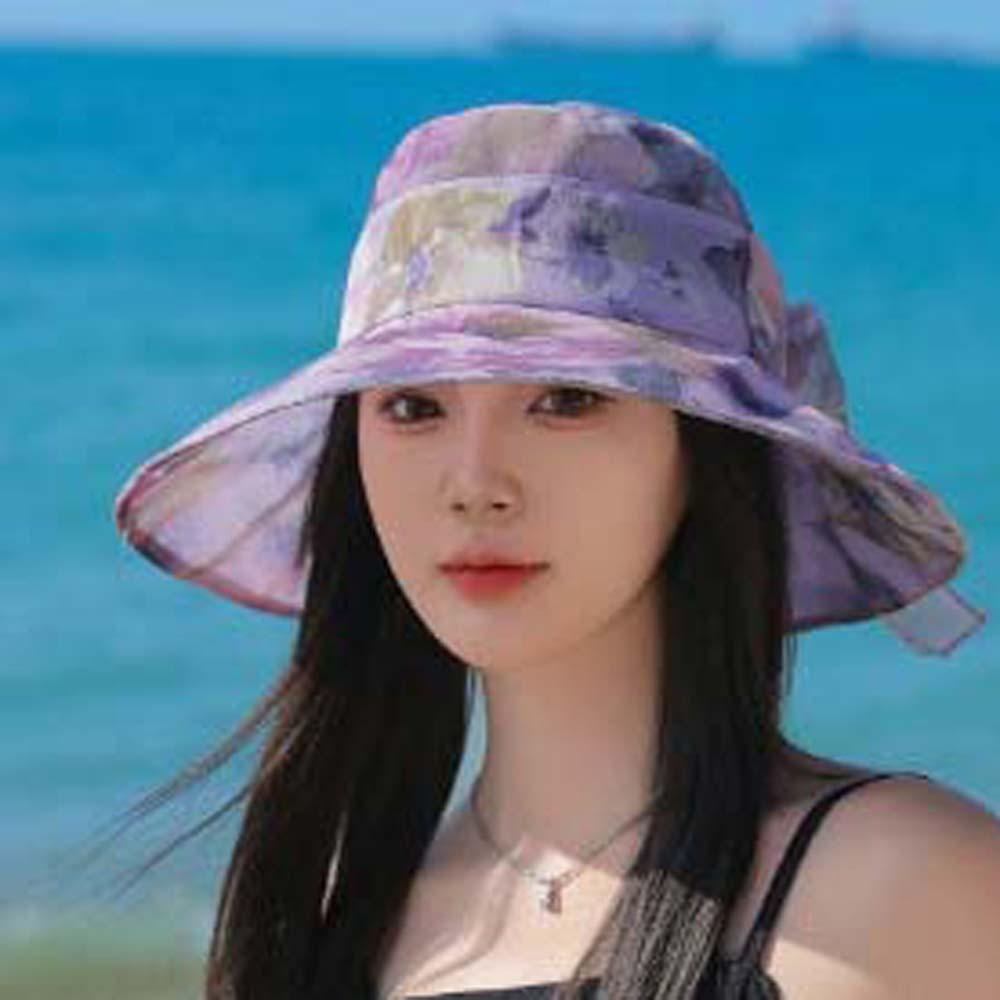 Windproof Rope Thin Bow Sunshade Cap Foldable Sunscreen Basin Hat Women Fisherman Hat Female