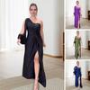 Abito da Sera da Donna Monospalla Manica Singola Aperta Orlo con Spacco Colore Solido Vita Slim Decor Nodo Plissettato Colore Solido Abito Lungo Maxi da Ballo Cocktail Party
