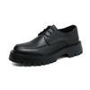 Men's Black British-Style Retro Height-Boosting Leather Shoes - Casual, Low-Top, Wear-Resistant, All-Season