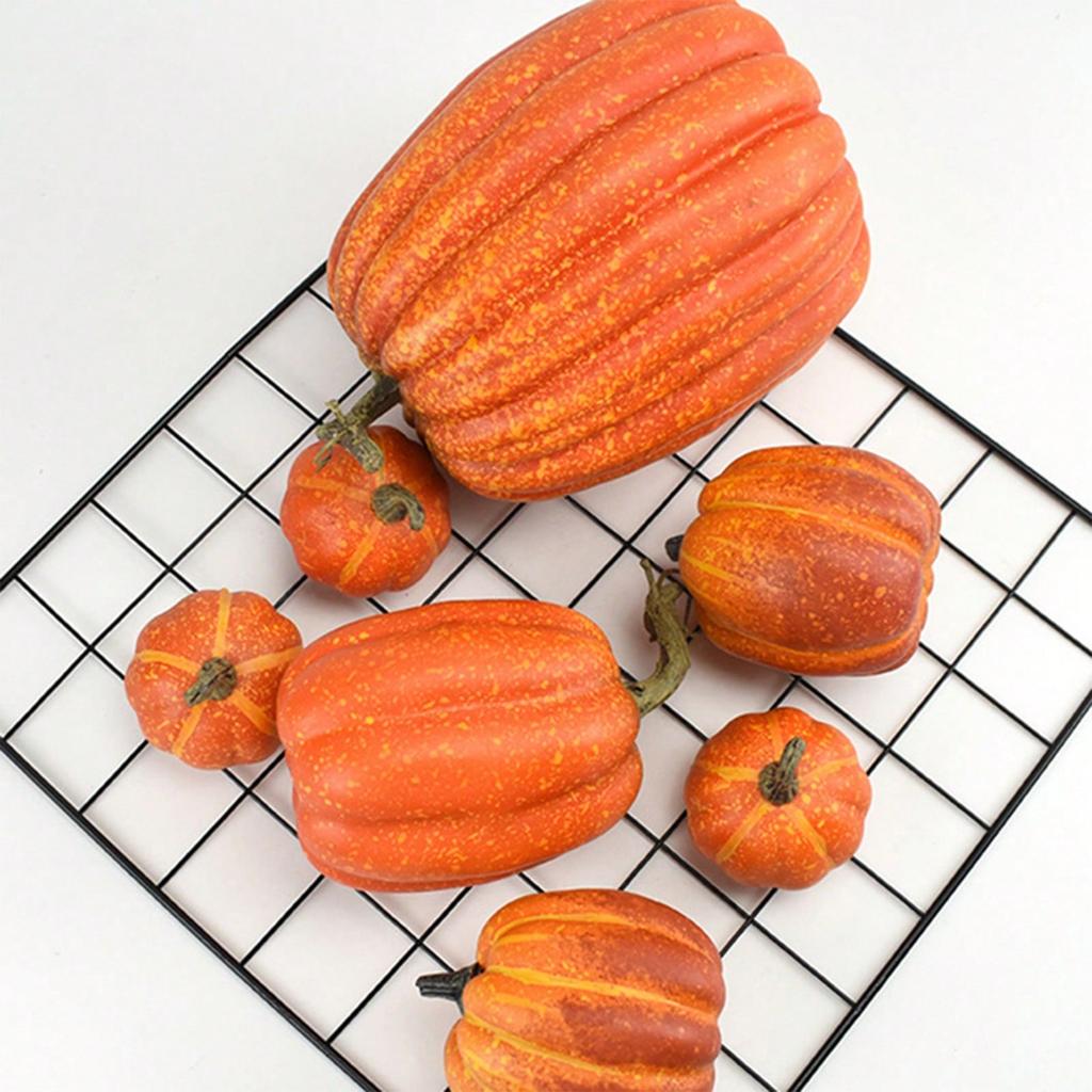 7pcs Artificial Pumpkin Decoration Set, Realistic Halloween Pumpkins for DIY Crafts, Autumn Harvest, Home & Party Decor