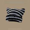 1pc Cute Cat Ears Beanie Hat For Women Winter Striped Korean Punk Gothic Y2K Wool Knitted Streetwear Handmade Crochet Bucket Cap