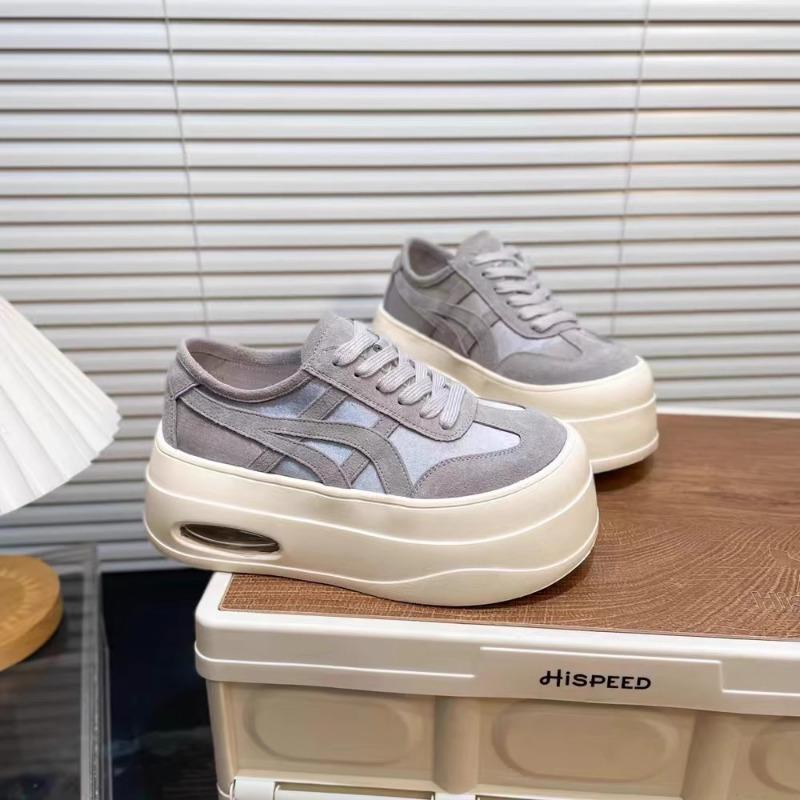 Spring and summer new thick-soled heightening dad shoes women's versatile lace-up round head ultra-light air cushion bottom