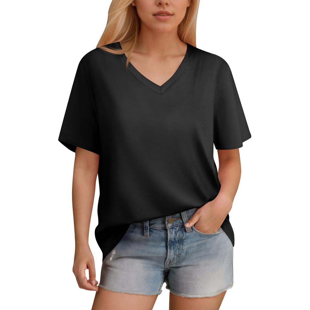 Women's T-Shirt V Neck Short Sleeve Color Casual Loose T-Shirt Top