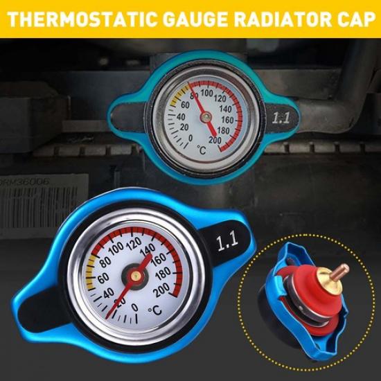 NEW High Pressure Radiator Cap w/ Temperature 1.1Bar Gauge Radiator Cap Aluminum